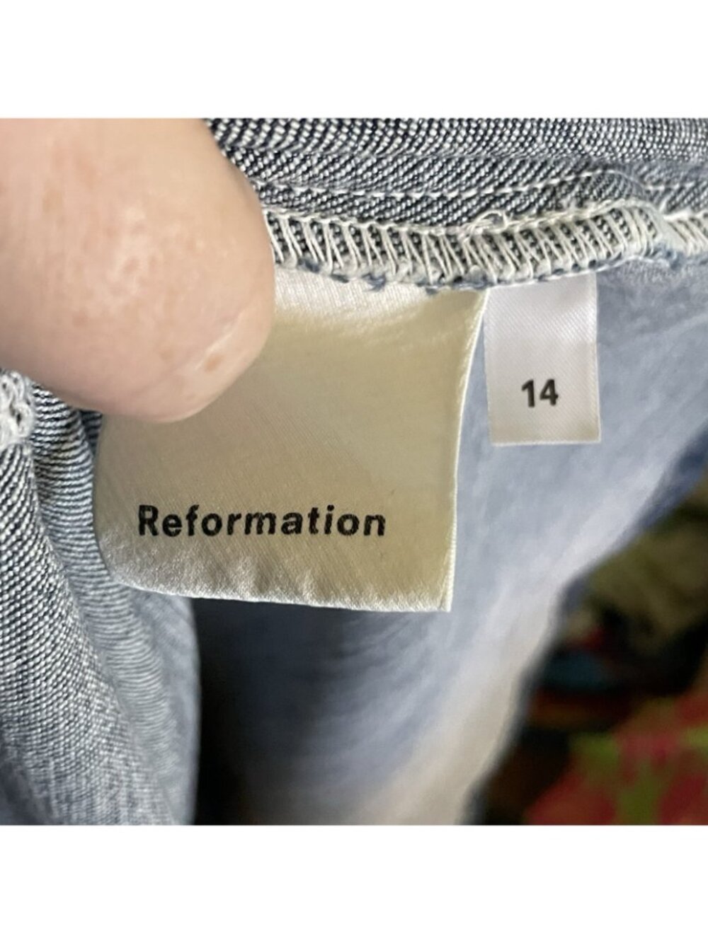 Reformation Womens Parker Denim Pinafore Dress Sz 14 Blue Square Neck Minimalist - Picture 10 of 12